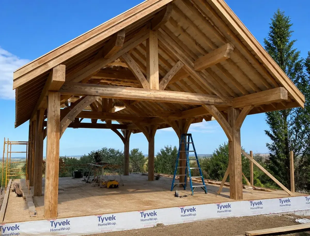 Construction stage of a custom outdoor living design-build project
